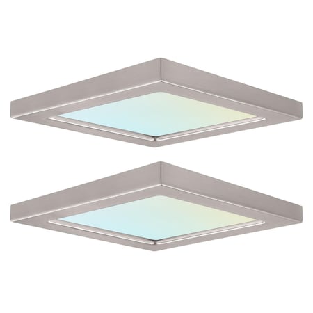 Luxrite 4 Inch Square LED Flush Mount Light 3 CCT 3000K-5000K 10W 600LM Dimmable Brushed Nickel 2-Pack LR23591 LR23679-2PK